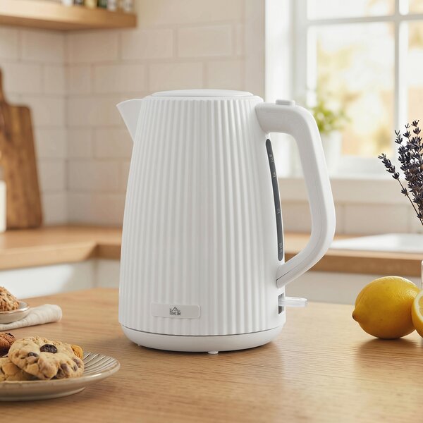 HOMCOM Bollitore Elettrico 1,7L 2025W con Filtro Anticalcare Rimovibile Spegnimento Automatico Base Girevole 360° Crema | Aosom Italy