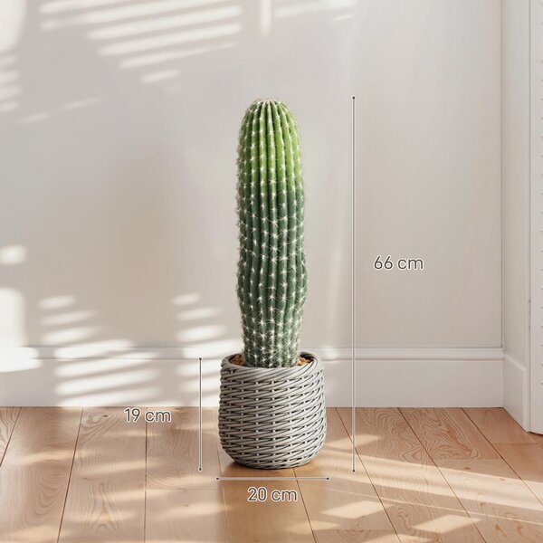 HOMCOM Cactus Artificiale 66 cm, Pianta Artificiale Decorativa con Vaso per Decorazione Interni Verde | Aosom Italy