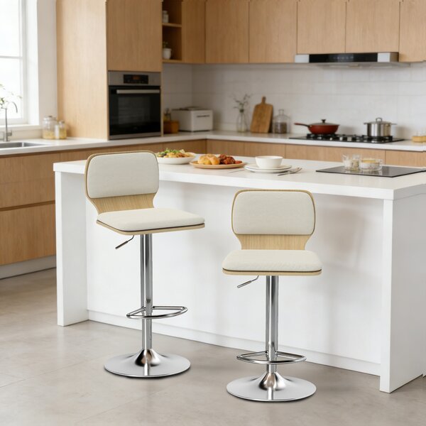 HOMCOM Set di 2 Sgabelli Alti da Cucina Girevoli a 360° Regolabili in Altezza 81-102 cm Rivestiti in Lino Beige | Aosom Italy