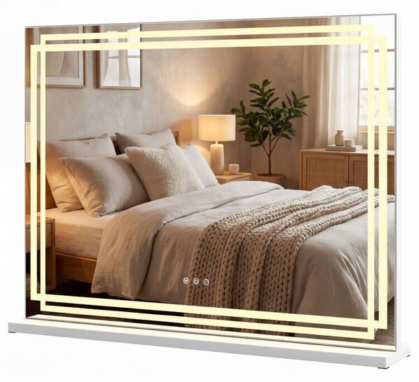 Costway Specchio luci trucco illuminato 3 modalità illuminazione dimmerabili, Specchio controllo touch intelligente tavolo trucco camera letto 80 x 14 x 62 cm