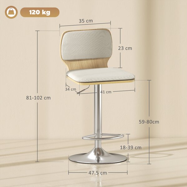 HOMCOM Set di 2 Sgabelli Alti da Cucina Girevoli a 360° Regolabili in Altezza 81-102 cm Rivestiti in Lino Beige | Aosom Italy