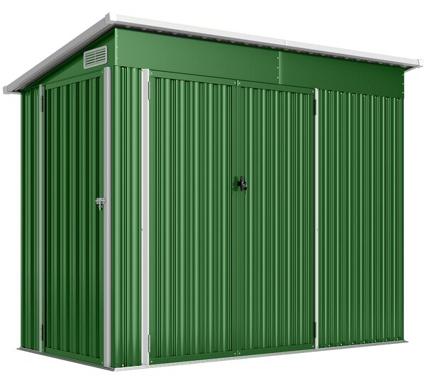 Outsunny Casetta da giardino esterna 2,7 m² 234x132x185 cm con tripla porta, serratura e feritoie di ventilazione, verde | Aosom Italy