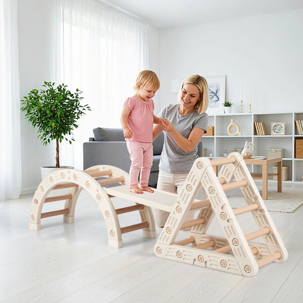 Costway Set triangolo bambini gioco montessori 5 in 1 scala triangolo arco, Scala doppia faccia palestra interno bambini 3-6 anni