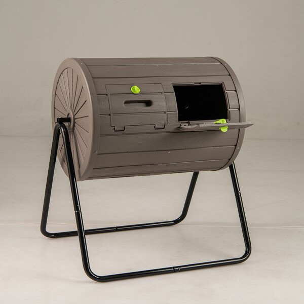 Costway Compostiera contenitore compostaggio esterno 142L doppia camera 2 porte bloccabili, Compostatore rotazione efficiente 360° rifiuti giardino cucina cortile fattoria
