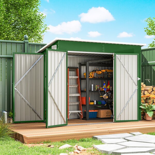 Outsunny Casetta da giardino esterna 2,7 m² 234x132x185 cm con tripla porta, serratura e feritoie di ventilazione, verde | Aosom Italy