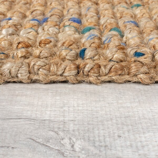 Passatoia blu/di colore naturale in iuta tessuta a mano 60x230 cm Jute Boucle Blue – Flair Rugs