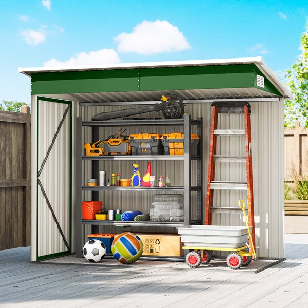 Outsunny Casetta da giardino esterna 2,7 m² 234x132x185 cm con tripla porta, serratura e feritoie di ventilazione, verde | Aosom Italy