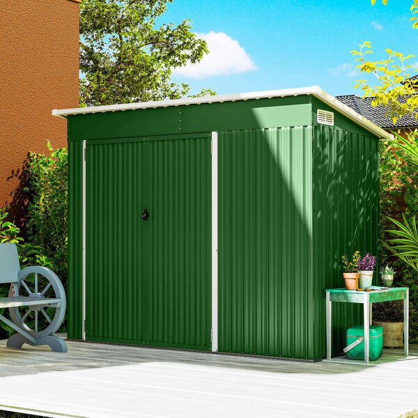 Outsunny Casetta da giardino esterna 2,7 m² 234x132x185 cm con tripla porta, serratura e feritoie di ventilazione, verde | Aosom Italy