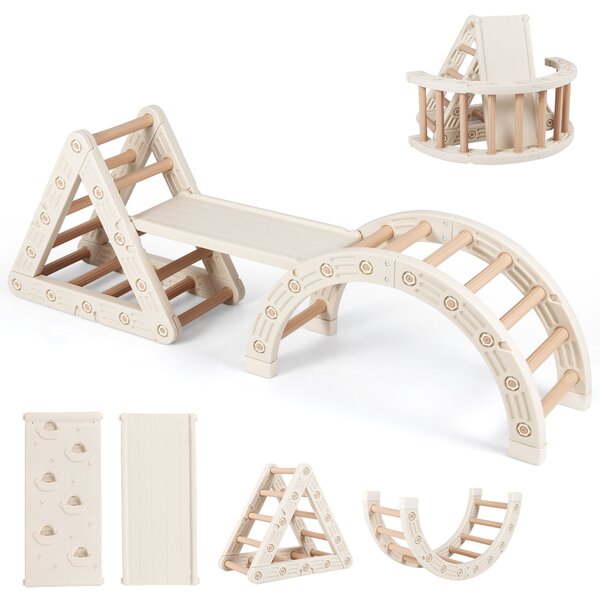 Costway Set triangolo bambini gioco montessori 5 in 1 scala triangolo arco, Scala doppia faccia palestra interno bambini 3-6 anni
