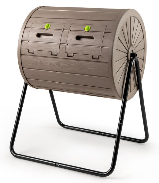 Costway Compostiera contenitore compostaggio esterno 142L doppia camera 2 porte bloccabili, Compostatore rotazione efficiente 360° rifiuti giardino cucina cortile fattoria