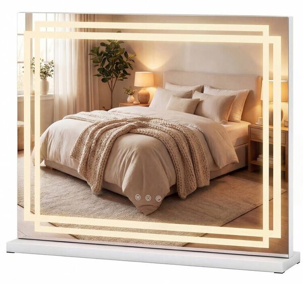 Costway Specchio luci trucco illuminato 3 modalità illuminazione dimmerabili, Specchio controllo touch intelligente tavolo trucco camera letto 58 x 12 x 48 cm