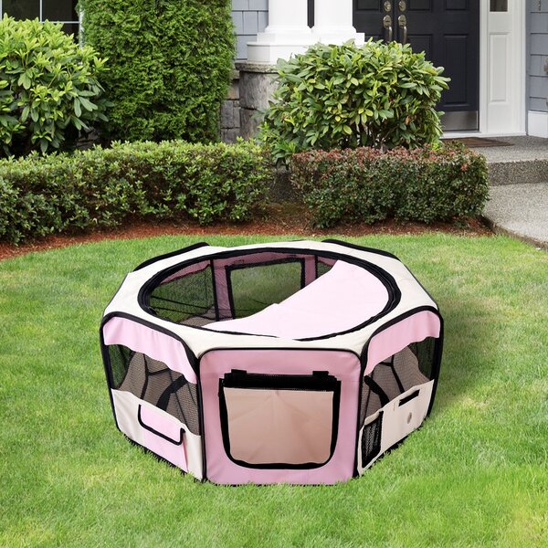 PawHut Recinto Pieghevole per Cani e Gatti, Portatile per Piccoli Animali Impermeabile in Tessuto Oxford Ø90x41 cm Rosa | Aosom Italy