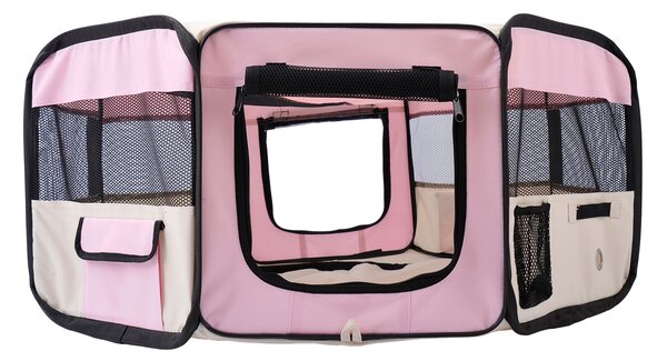 PawHut Recinto Pieghevole per Cani e Gatti, Portatile per Piccoli Animali Impermeabile in Tessuto Oxford Ø90x41 cm Rosa | Aosom Italy