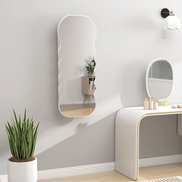HOMCOM Specchio Portagioie con Luce LED Montabile a Parete o da Appendere alla Porta con Serratura Specchio Intero Bianco | Aosom Italy