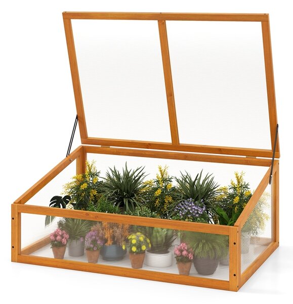 Costway Serra cornice fredda legno letto rialzato portatile piante tetto trasparente apribile, Serra piccola interno esterno giardino veranda balcone Arancione