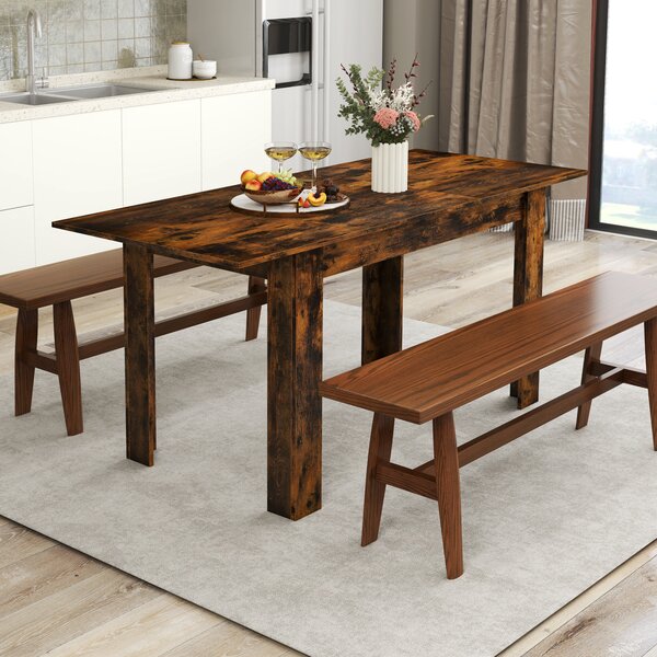 Costway Tavolo pranzo estensibile cucina moderno piano regolabile gambe L industriale 110kg, Tavolo carico elevato cucina soggiorno 158x70x76cm Marrone