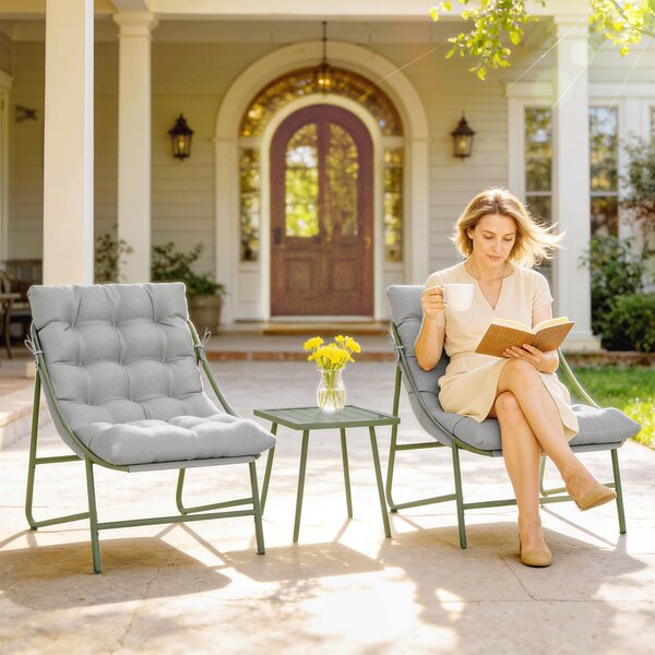 Outsunny Set da Giardino 3 Pezzi con 2 Poltrone Lounge, Tavolino e Cuscini per Esterno Patio Balcone Grigio Chiaro | Aosom Italy