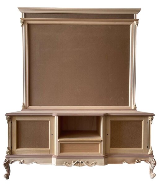 Mobili 2g - porta tv con pannello classico barocco legno grezzo 174x60x189