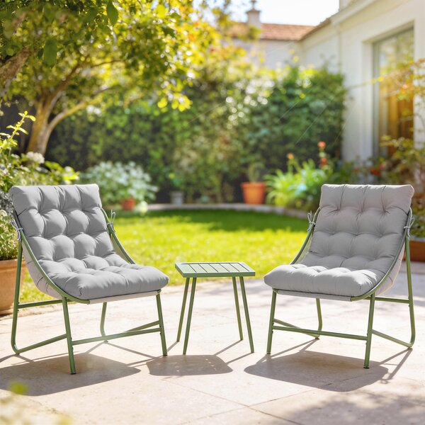 Outsunny Set da Giardino 3 Pezzi con 2 Poltrone Lounge, Tavolino e Cuscini per Esterno Patio Balcone Grigio Chiaro | Aosom Italy