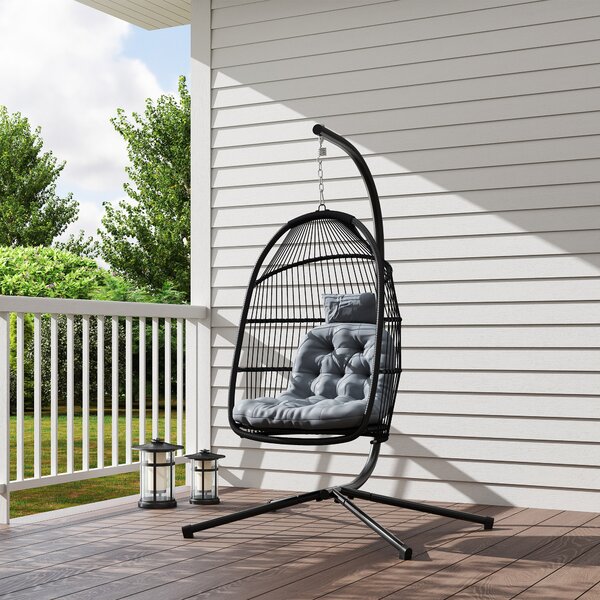 Outsunny Sedia Sospesa a Uovo con Supporto con Cesto Pieghevole Cuscino e Poggiatesta per Interno ed Esterno Carico 150 kg Grigio | Aosom Italy