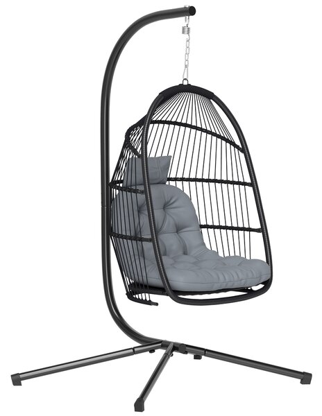 Outsunny Sedia Sospesa a Uovo con Supporto con Cesto Pieghevole Cuscino e Poggiatesta per Interno ed Esterno Carico 150 kg Grigio | Aosom Italy