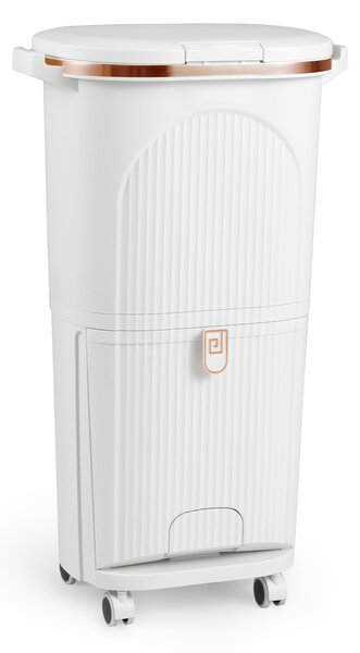 Costway Pattumiera 38L cucina coperchio bidone 2 secchi rimovibili, Pattumiera pedale pratica passo e ruote resistenti Bianco