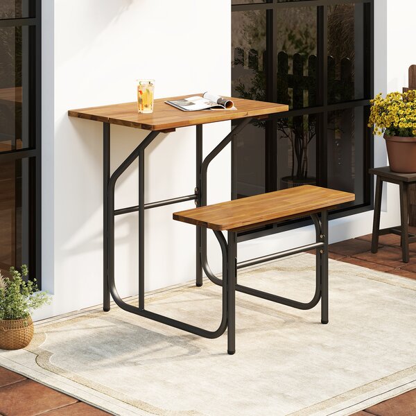 Costway Set tavolo panca patio picnic seduta laterale legno acacia gambe metallo, Set mobili pranzo esterno robusti balcone giardino piscina cortile