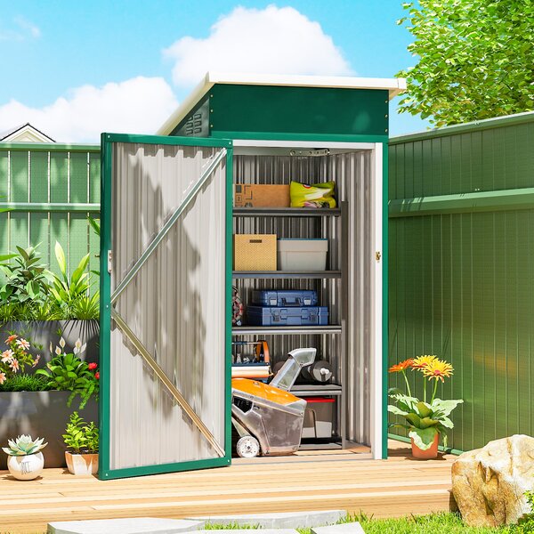 Outsunny Casetta da Giardino Esterna Metallica 0,74 m² 107,5x91x185 cm con Tetto Inclinato Porta con Serratura Ventilazioni Verde | Aosom Italy