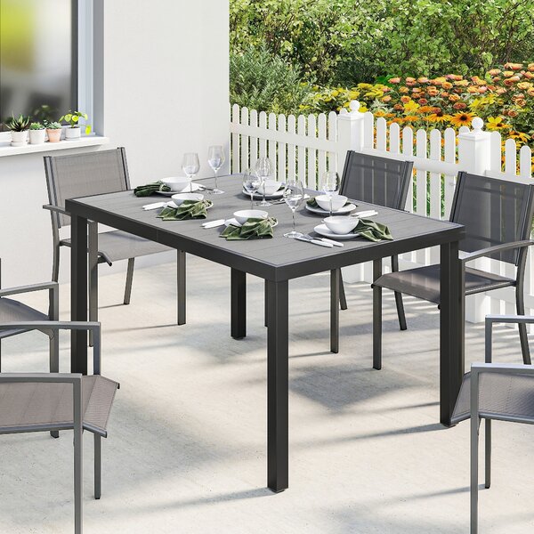 Outsunny Tavolo da Pranzo da Giardino per 6 Persone con Piano a Doghe Struttura in Acciaio 140x90x74 cm Grigio | Aosom Italy