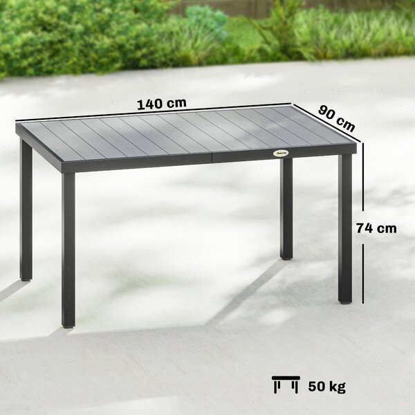 Outsunny Tavolo da Pranzo da Giardino per 6 Persone con Piano a Doghe Struttura in Acciaio 140x90x74 cm Grigio | Aosom Italy