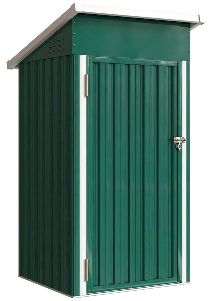 Outsunny Casetta da Giardino Esterna Metallica 0,74 m² 107,5x91x185 cm con Tetto Inclinato Porta con Serratura Ventilazioni Verde | Aosom Italy