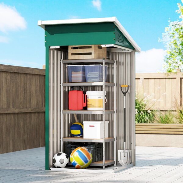 Outsunny Casetta da Giardino Esterna Metallica 0,74 m² 107,5x91x185 cm con Tetto Inclinato Porta con Serratura Ventilazioni Verde | Aosom Italy