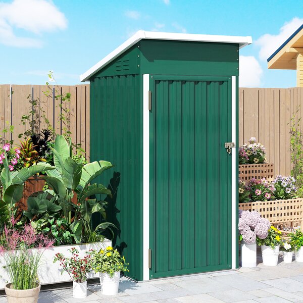 Outsunny Casetta da Giardino Esterna Metallica 0,74 m² 107,5x91x185 cm con Tetto Inclinato Porta con Serratura Ventilazioni Verde | Aosom Italy