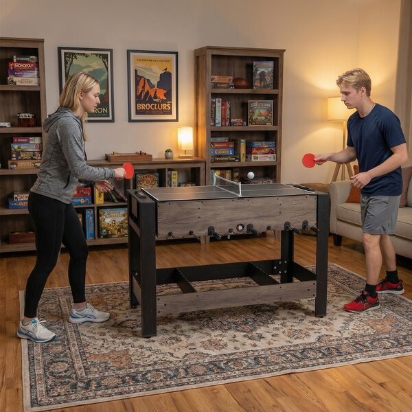 Costway Tavolo gioco 3 in 1 girevole calcetto biliardo ping pong arcade interno, Tavolo gambe regolabili famiglia feste ragazzi adulti 124cm