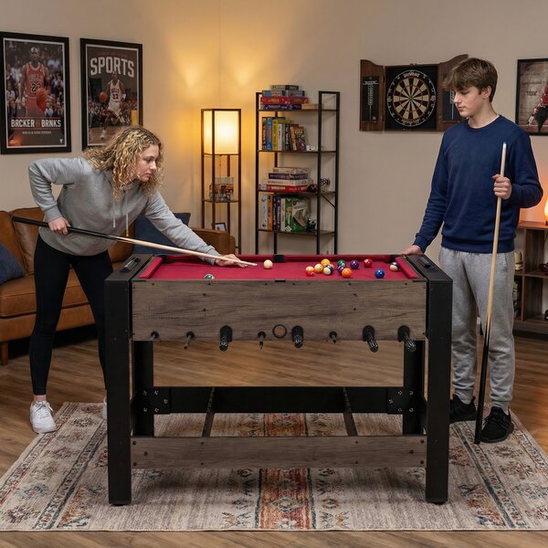 Costway Tavolo gioco 3 in 1 girevole calcetto biliardo ping pong arcade interno, Tavolo gambe regolabili famiglia feste ragazzi adulti 124cm