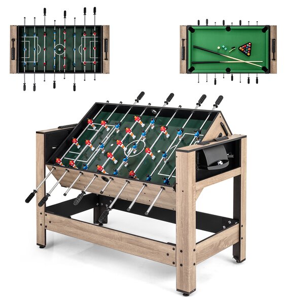 Costway Tavolo gioco 2-in-1 rotazione calcio balilla biliardo arcade flip, Tavolo indoor sala giochi casa famiglia feste ragazzi adulti