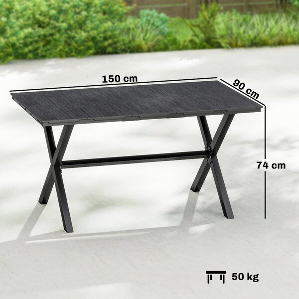 Outsunny Tavolo da giardino rettangolare per 4 a 6 persone, tavolo da pranzo esterno Piano effetto legno 150 x 90 x 74 cm, Nero | Aosom Italy