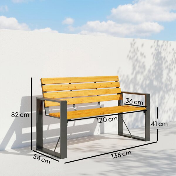 Outsunny Panca da Giardino 2 Posti Impermeabile Panca in Legno con Design a Doghe e Braccioli, Panca fino a 240 kg Legno naturale | Aosom Italy