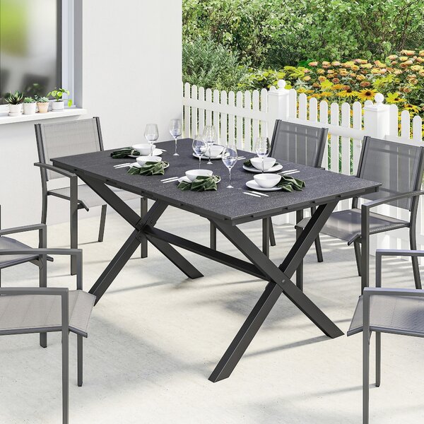 Outsunny Tavolo da giardino rettangolare per 4 a 6 persone, tavolo da pranzo esterno Piano effetto legno 150 x 90 x 74 cm, Nero | Aosom Italy