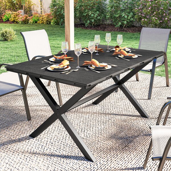 Outsunny Tavolo da giardino rettangolare per 4 a 6 persone, tavolo da pranzo esterno Piano effetto legno 150 x 90 x 74 cm, Nero | Aosom Italy