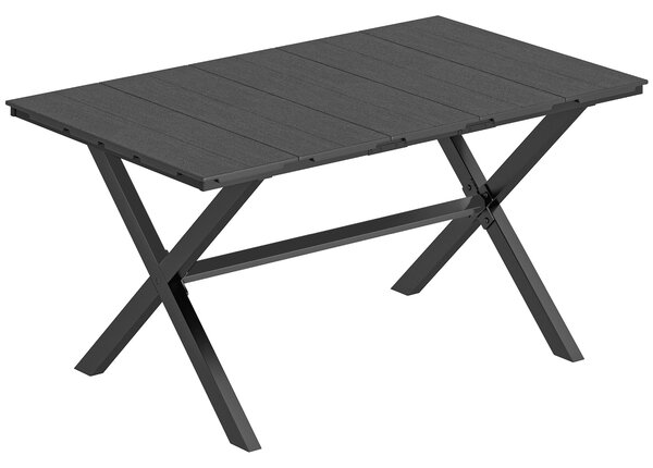 Outsunny Tavolo da giardino rettangolare per 4 a 6 persone, tavolo da pranzo esterno Piano effetto legno 150 x 90 x 74 cm, Nero | Aosom Italy