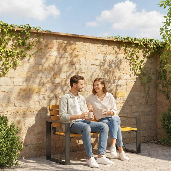 Outsunny Panca da Giardino 2 Posti Impermeabile Panca in Legno con Design a Doghe e Braccioli, Panca fino a 240 kg Legno naturale | Aosom Italy