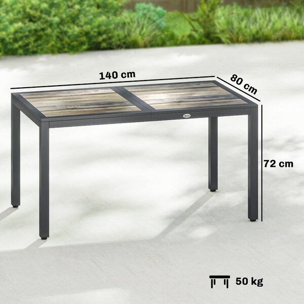 Outsunny Tavolo da giardino per 4 a 6 persone, tavolo da pranzo esterno con piano effetto legno, 140 x 80 x 72 cm, grigio scuro | Aosom Italy
