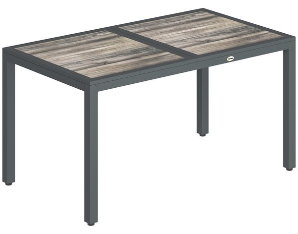 Outsunny Tavolo da giardino per 4 a 6 persone, tavolo da pranzo esterno con piano effetto legno, 140 x 80 x 72 cm, grigio scuro | Aosom Italy