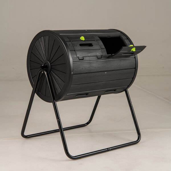Costway Compostiera esterno 142l doppia camera 2 porte bloccabili rotazione 360°, Compostiera efficiente rifiuti giardino cucina cortile fattoria Nero