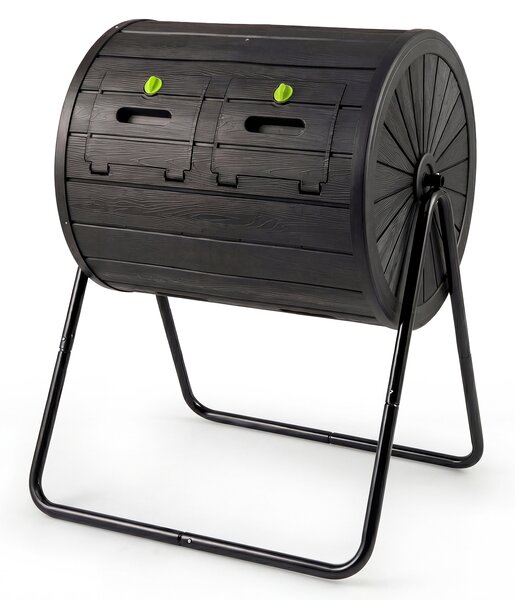 Costway Compostiera esterno 142l doppia camera 2 porte bloccabili rotazione 360°, Compostiera efficiente rifiuti giardino cucina cortile fattoria Nero