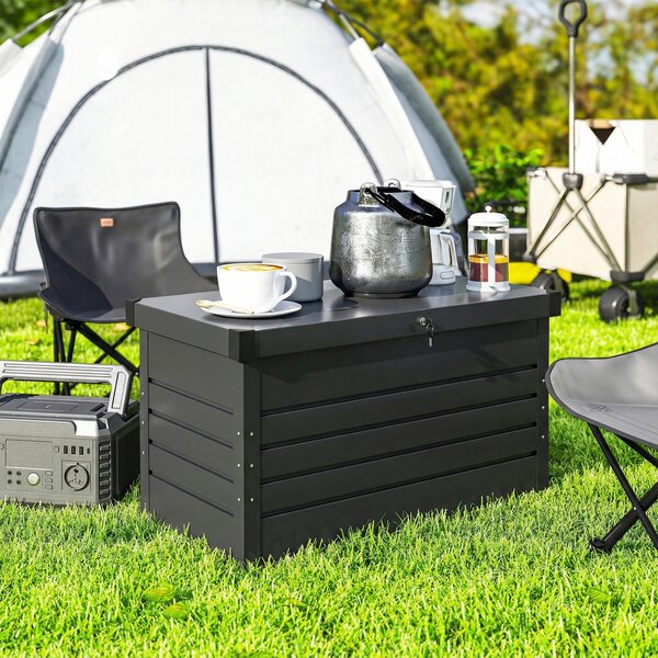 Outsunny Cassone da giardino in metallo 450L cassapanca per cuscini con coperchio doppia parete 120 x 61 x 62 cm impermeabile richiudibile grigio | Aosom Italy