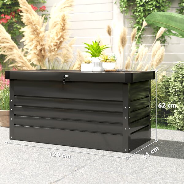 Outsunny Cassone da giardino in metallo 450L cassapanca per cuscini con coperchio doppia parete 120 x 61 x 62 cm impermeabile richiudibile grigio | Aosom Italy