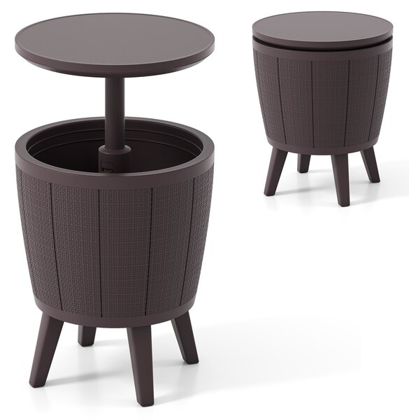 Costway Tavolo bar cocktail esterno raffreddante birra vino 30L piano sollevabile, Tavolino tappo drenaggio resistente intemperie piscina terrazza Marrone