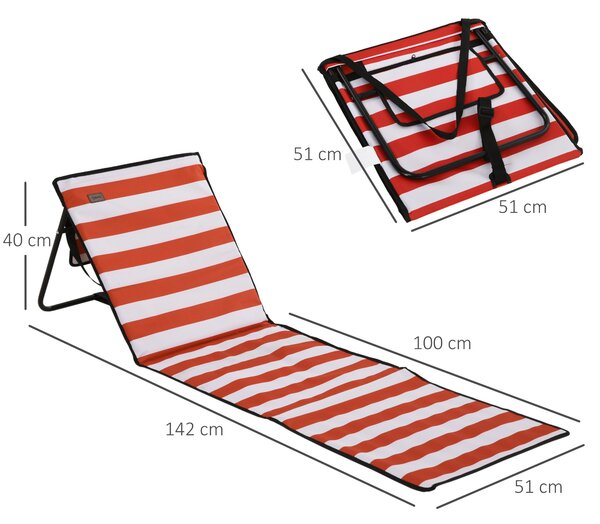 Outsunny Set di 2 tappetini da spiaggia imbottiti materassino da spiaggia schienale regolabile multi-posizioni 142 x 51 x 40 cm bianco e rosso | Aosom Italy